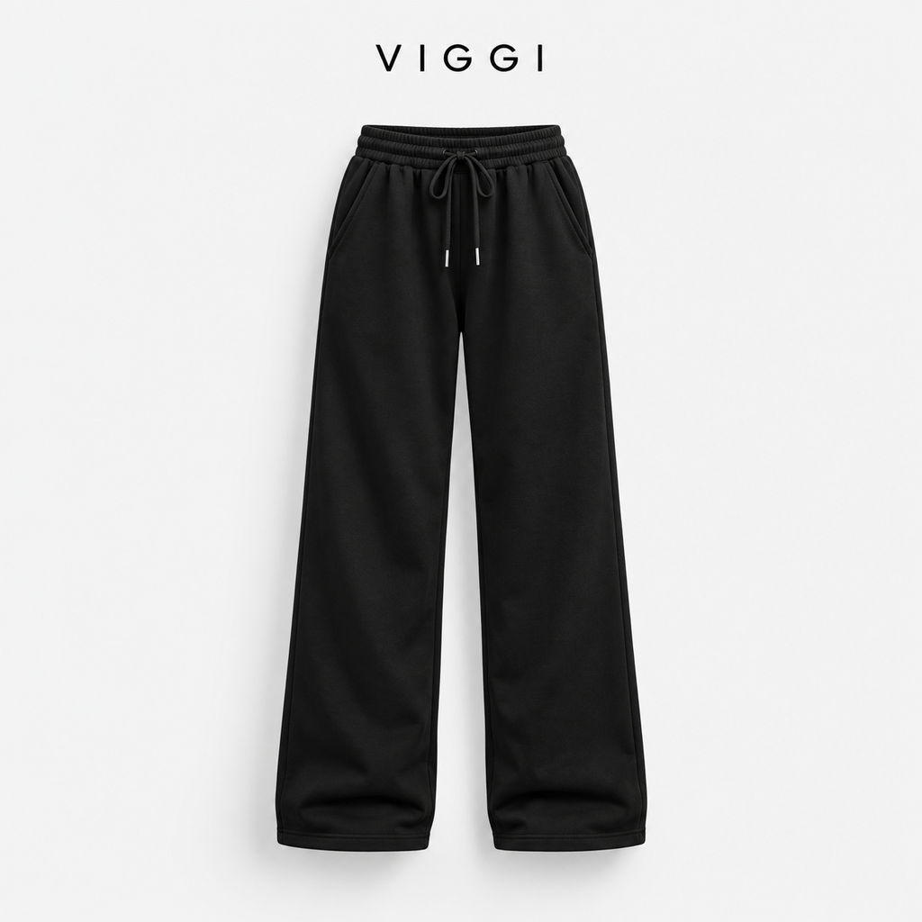 Black Women's Wide Leg Track Pants