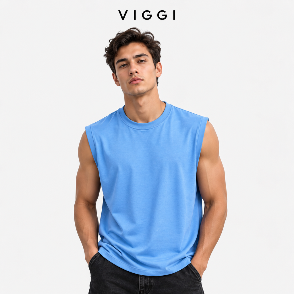 VIGGI Men's Sky Blue Sinker Vest