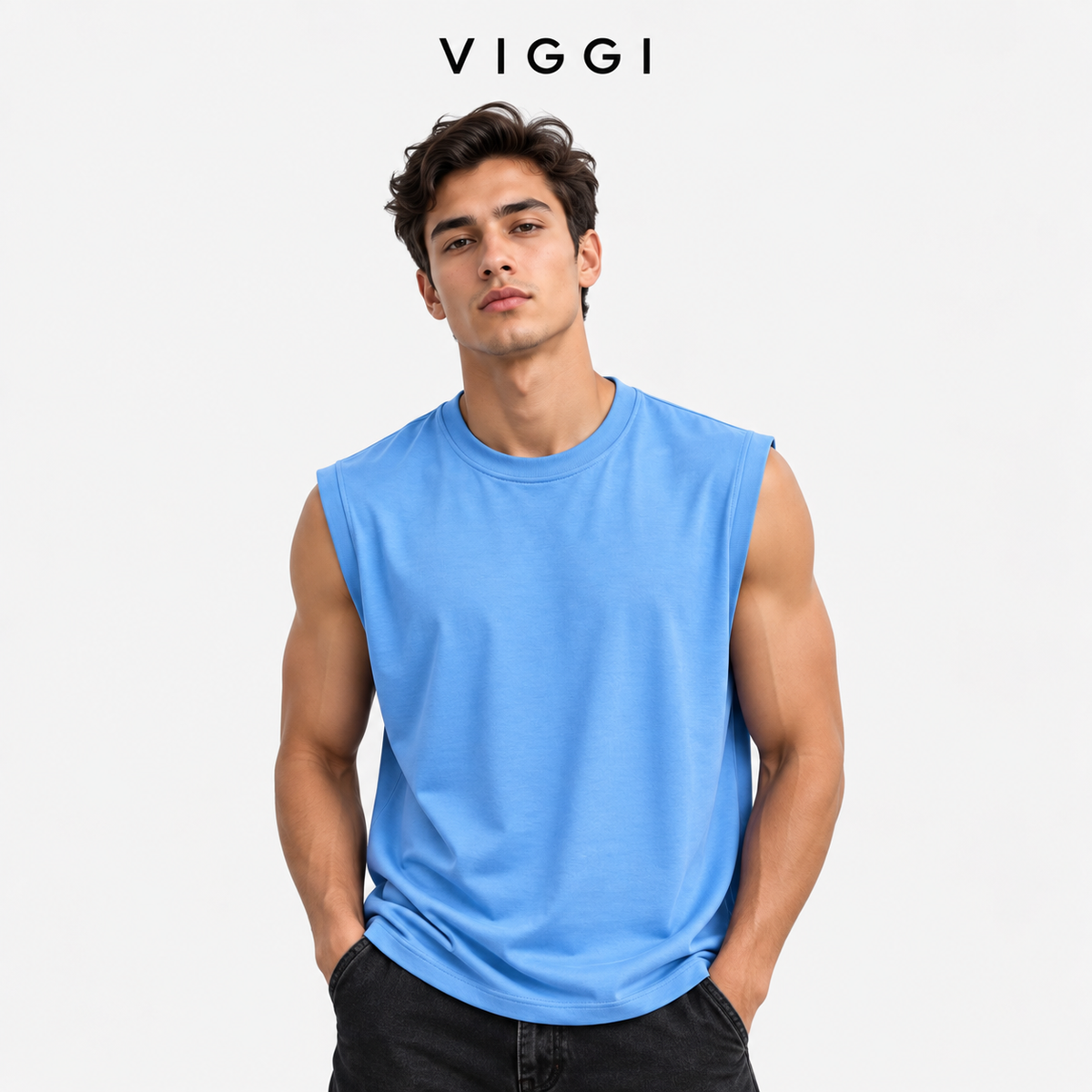 VIGGI Men's Sky Blue Sinker Vest