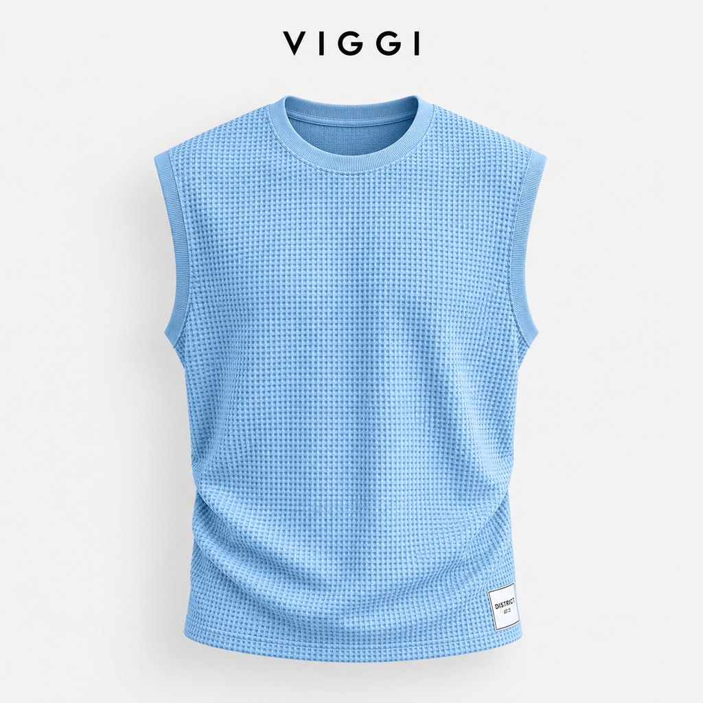 VIGGI Men's Waffle Texture Sleeveless Vest - Sky Blue