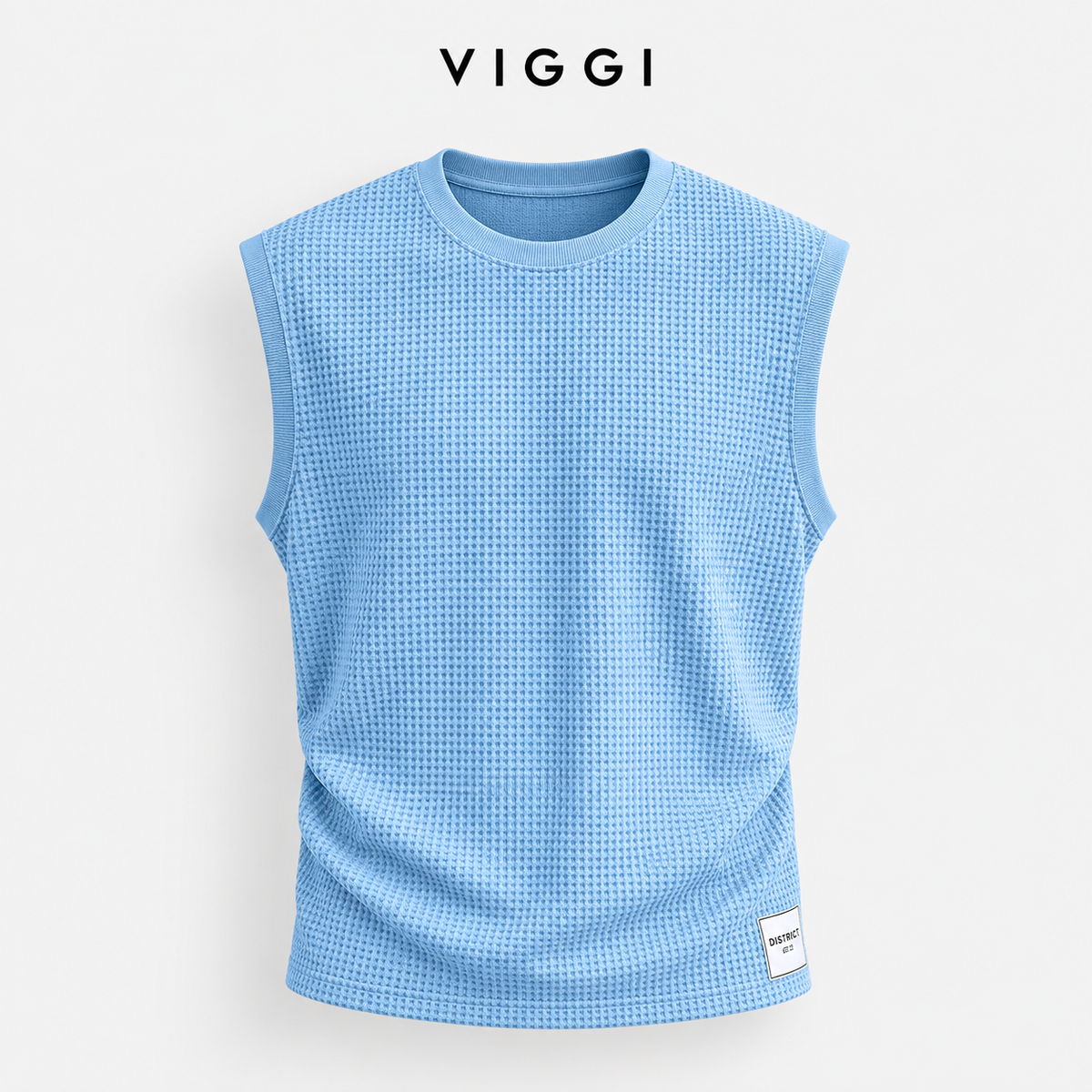 VIGGI Men's Waffle Texture Sleeveless Vest - Sky Blue