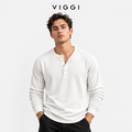 VIGGI Men's Henley T-Shirt - White