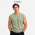 VIGGI Men's Waffle Texture Sleeveless Vest - Sea Green