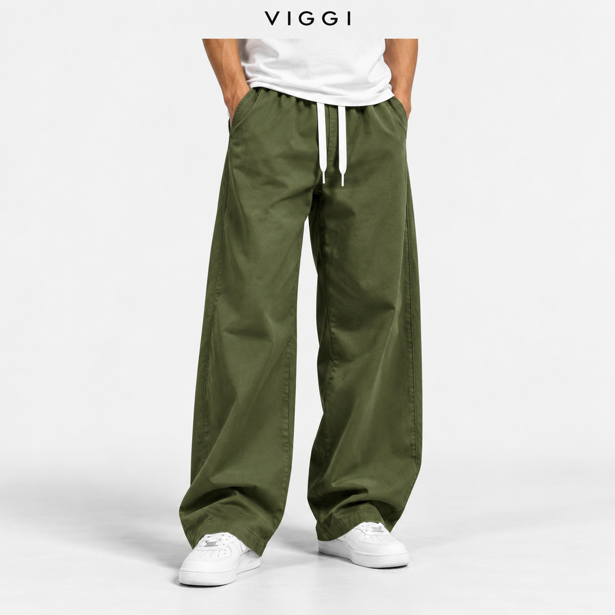 VIGGI Men's NS Plain Straight Fit Trouser – Olive