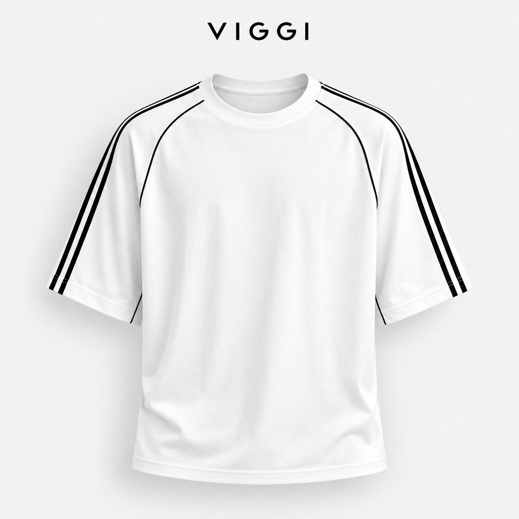 VIGGI Men's White Stripe T-Shirt