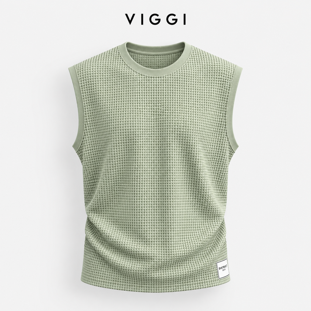 VIGGI Men's Waffle Texture Sleeveless Vest - Sea Green