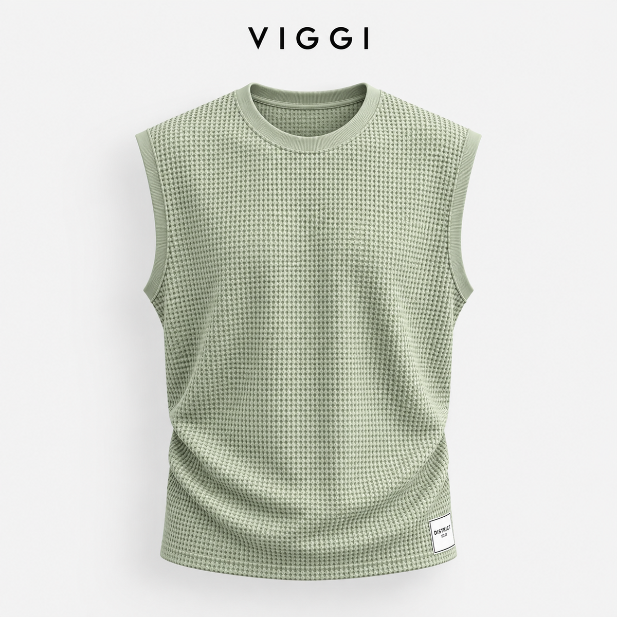 VIGGI Men's Waffle Texture Sleeveless Vest - Sea Green