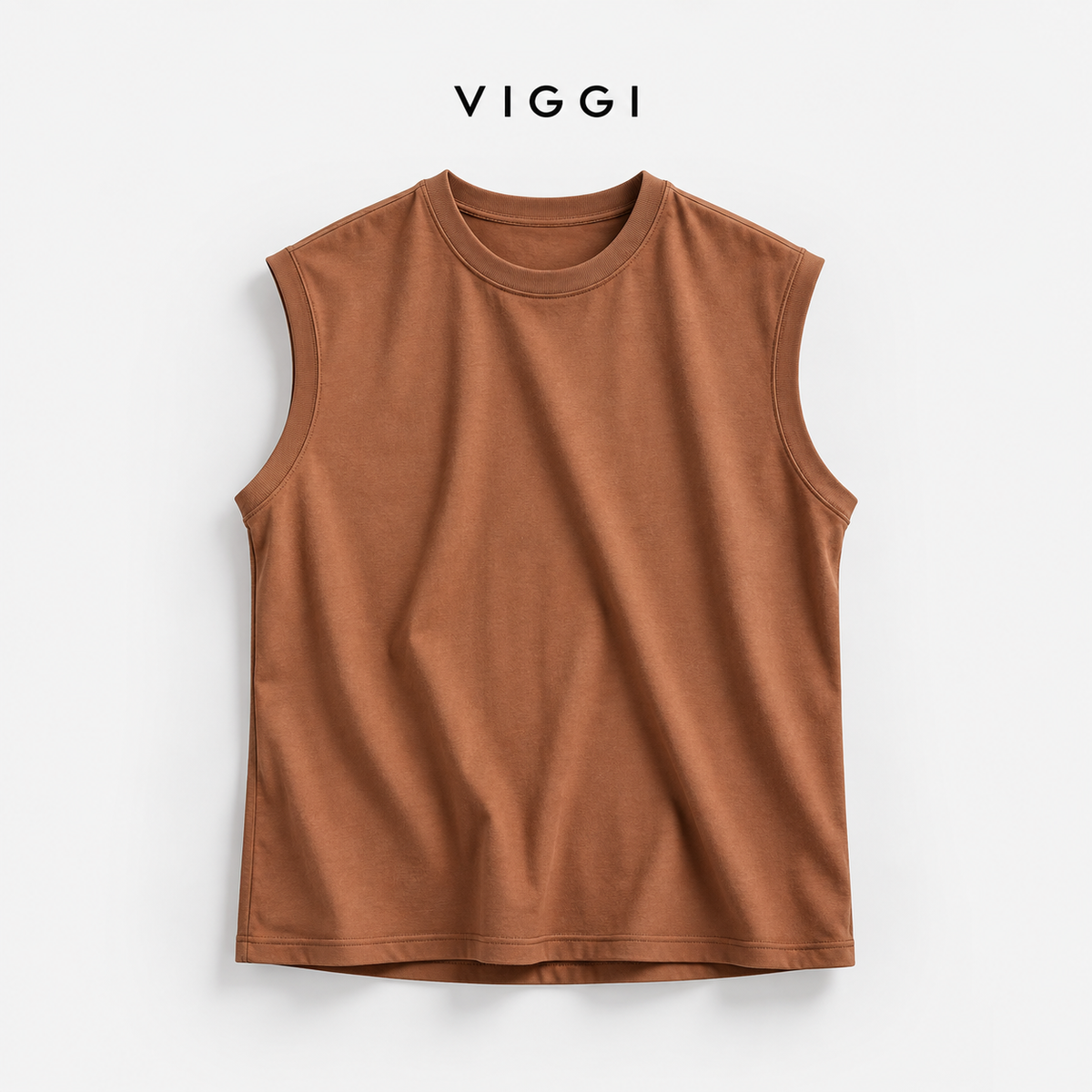 VIGGI Men's Poly Cotton Sleeveless Vest - Brown