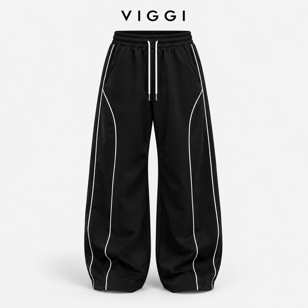 VIGGI NS Pipe Black Straight Fit Track Pant for Men | Polyester