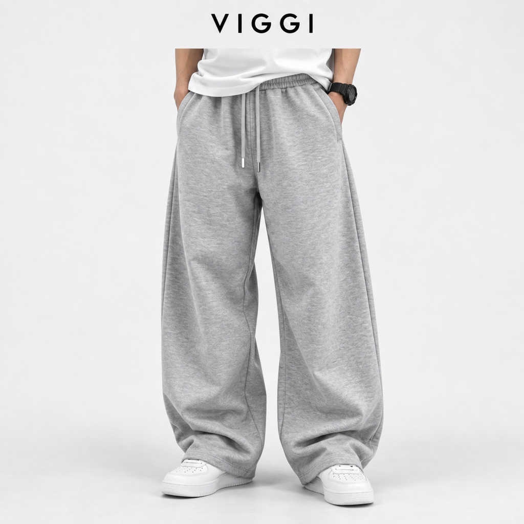VIGGI Men's Light Grey Cotton Blend Loose Fit Jogger