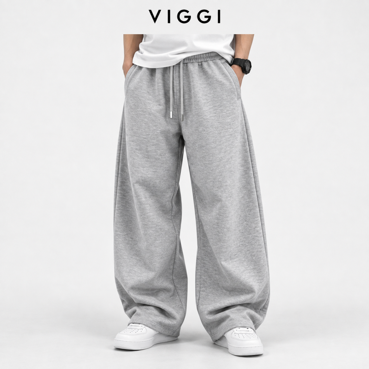 VIGGI Men's Light Grey Cotton Blend Loose Fit Jogger