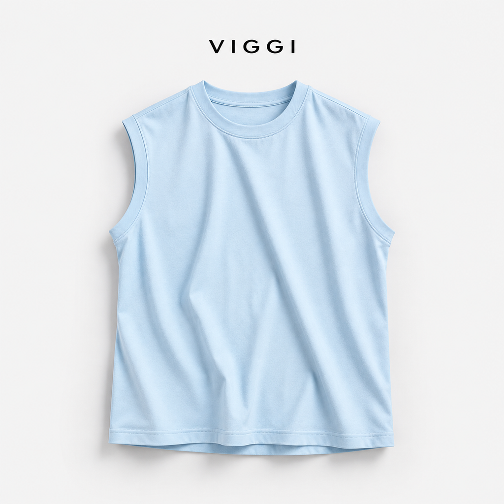 VIGGI Men's Poly Cotton Sleeveless Vest - Sky Blue