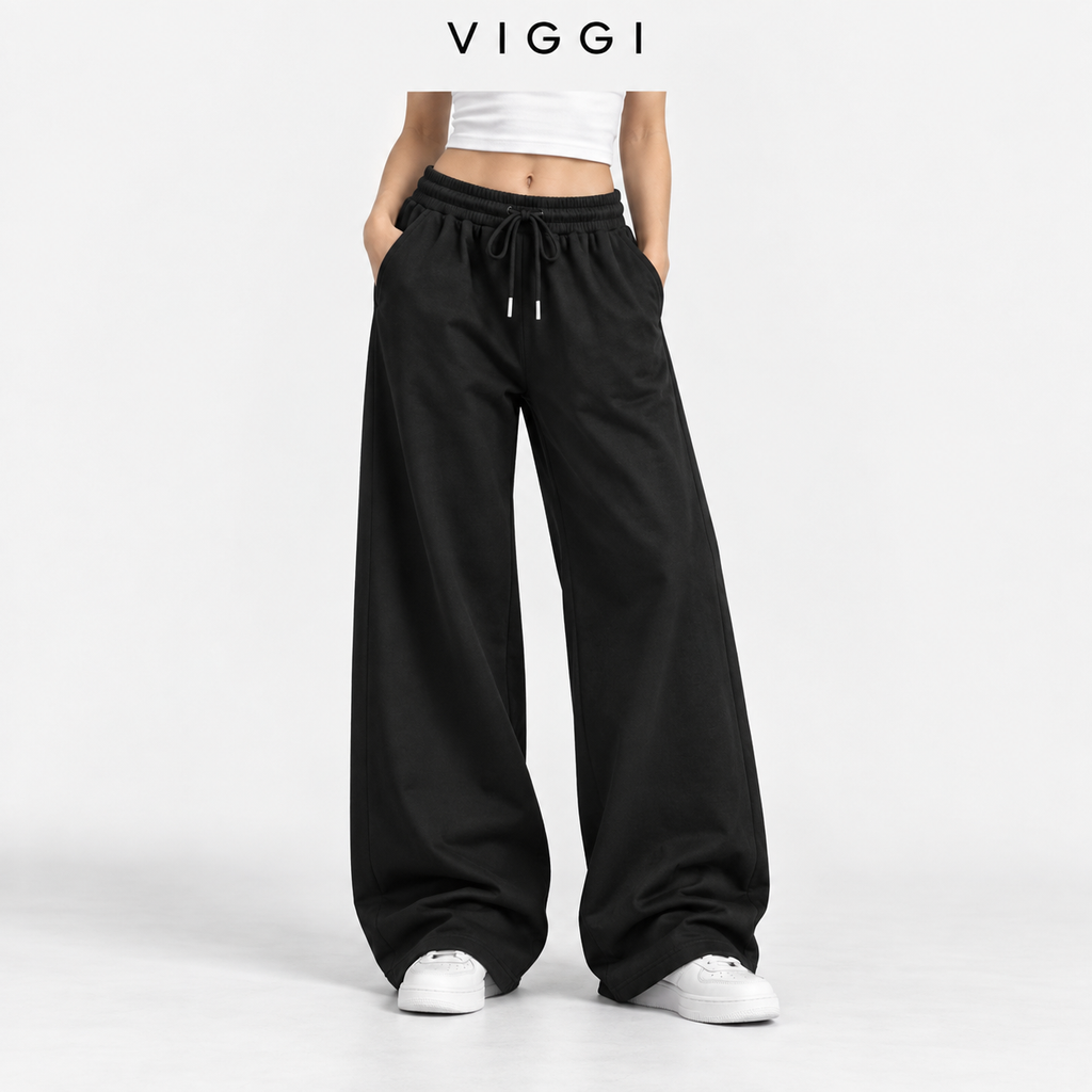 Black Women's Wide Leg Track Pants