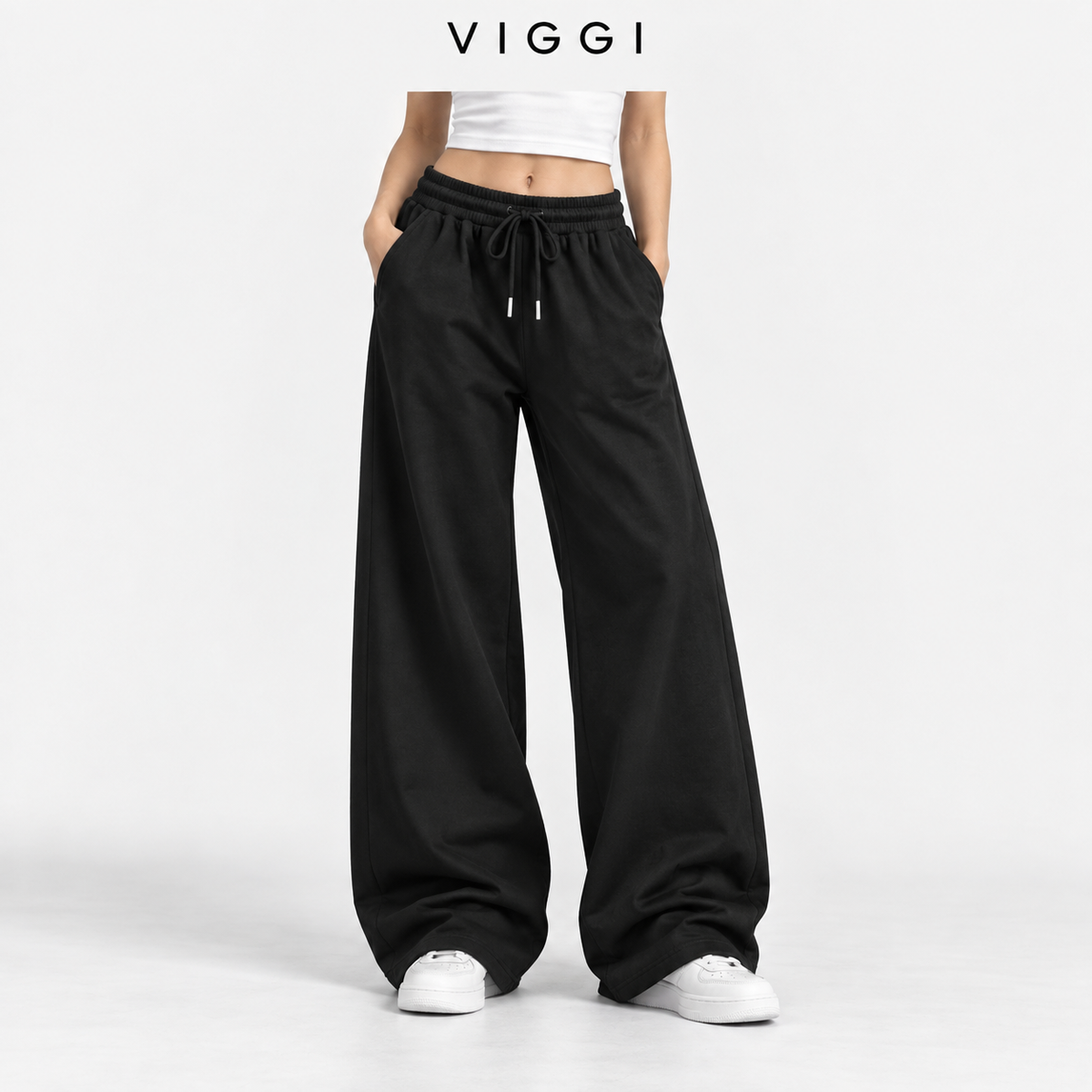 Black Women's Wide Leg Track Pants