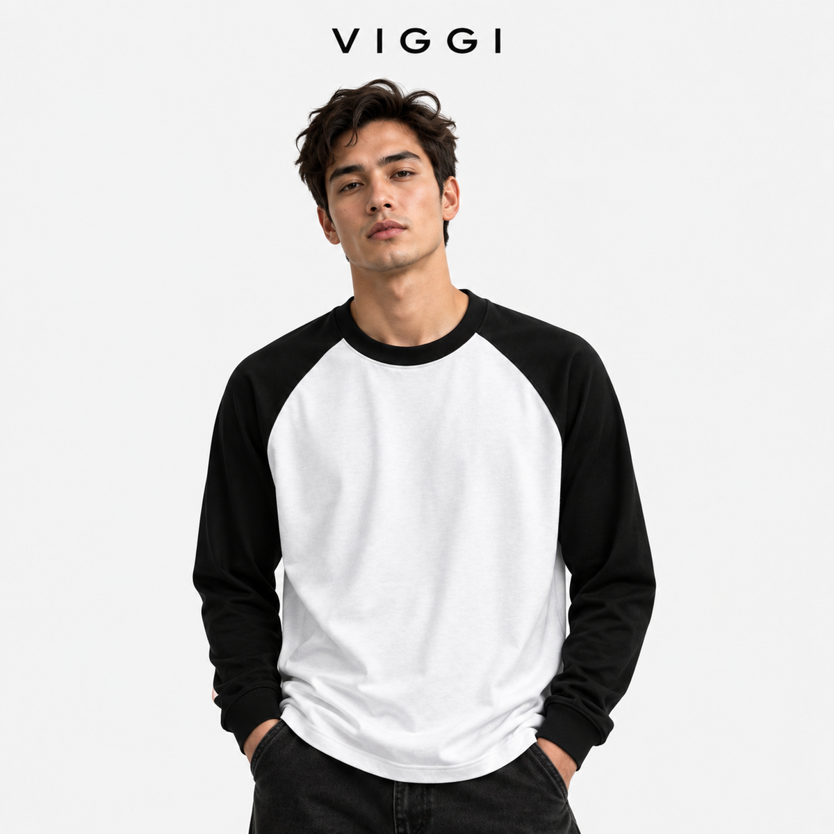 VIGGI Men's Black Raglan Full Sleeve T-Shirt