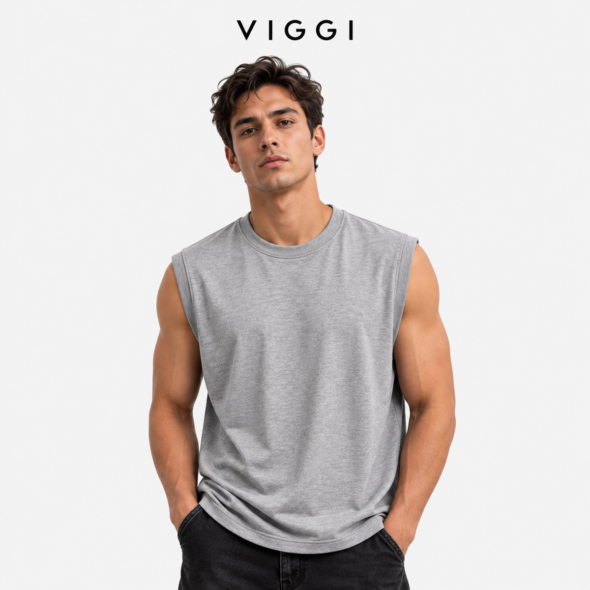 VIGGI Men's Light Grey Sinker Vest
