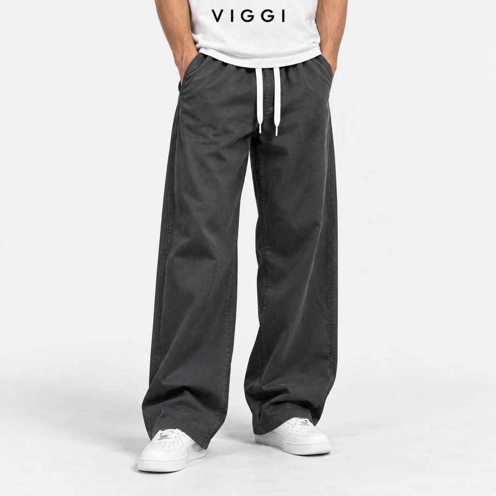 VIGGI Men's NS Plain Straight Fit Trouser – Dark Grey