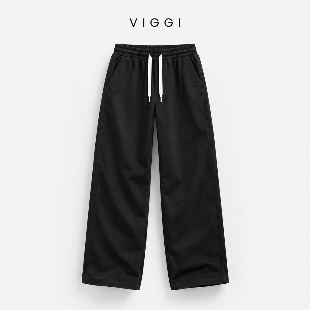VIGGI Men's NS Plain Straight Fit Trouser – Black