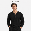 VIGGI Men's Henley T-Shirt - Black