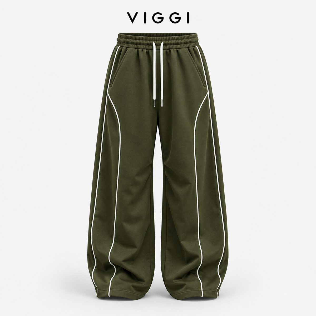 VIGGI NS Pipe Olive Straight Fit Track Pant for Men | Polyester