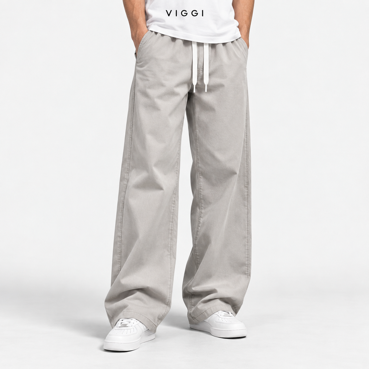VIGGI Men's NS Plain Straight Fit Trouser – Light Grey