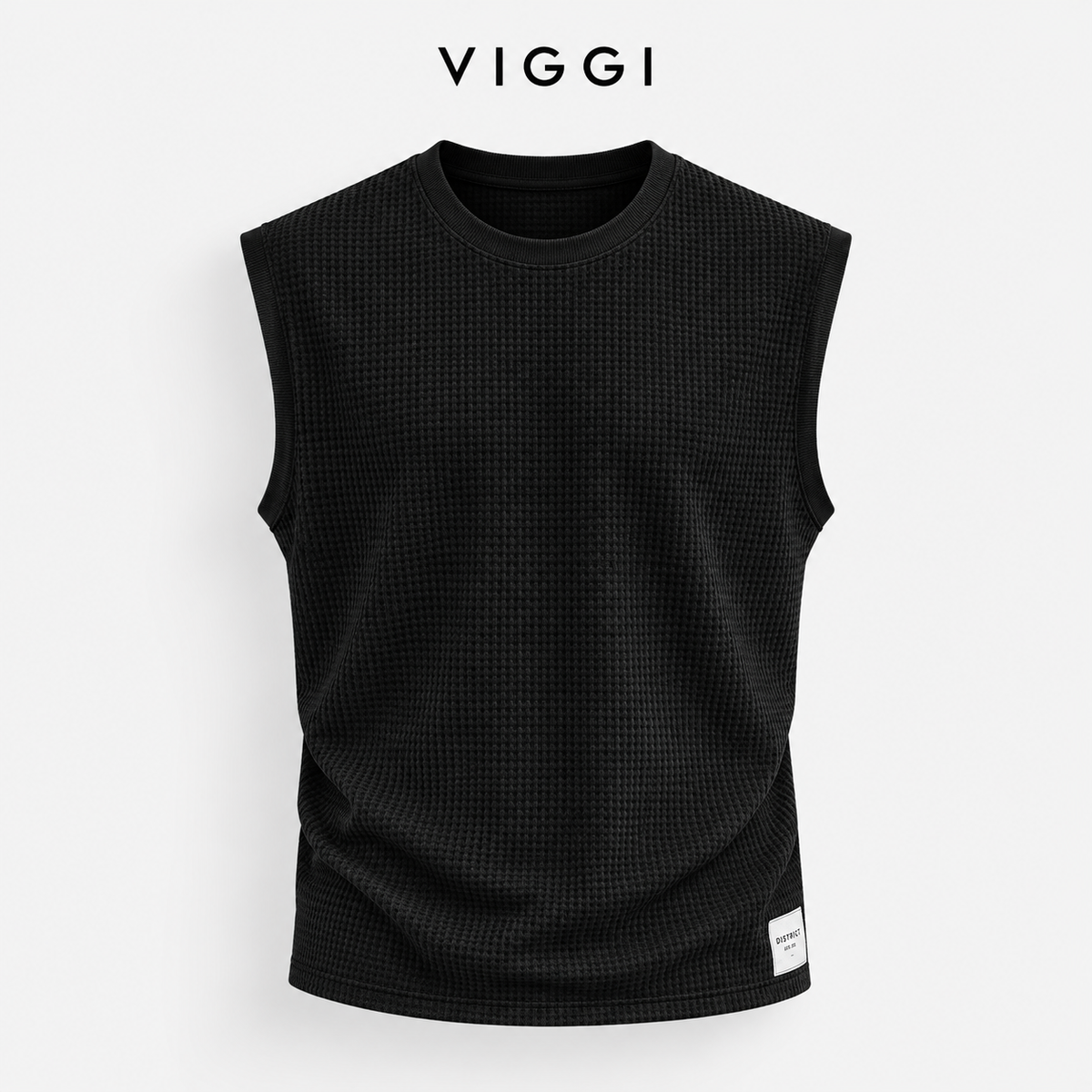 VIGGI Men's Waffle Texture Sleeveless Vest - Black