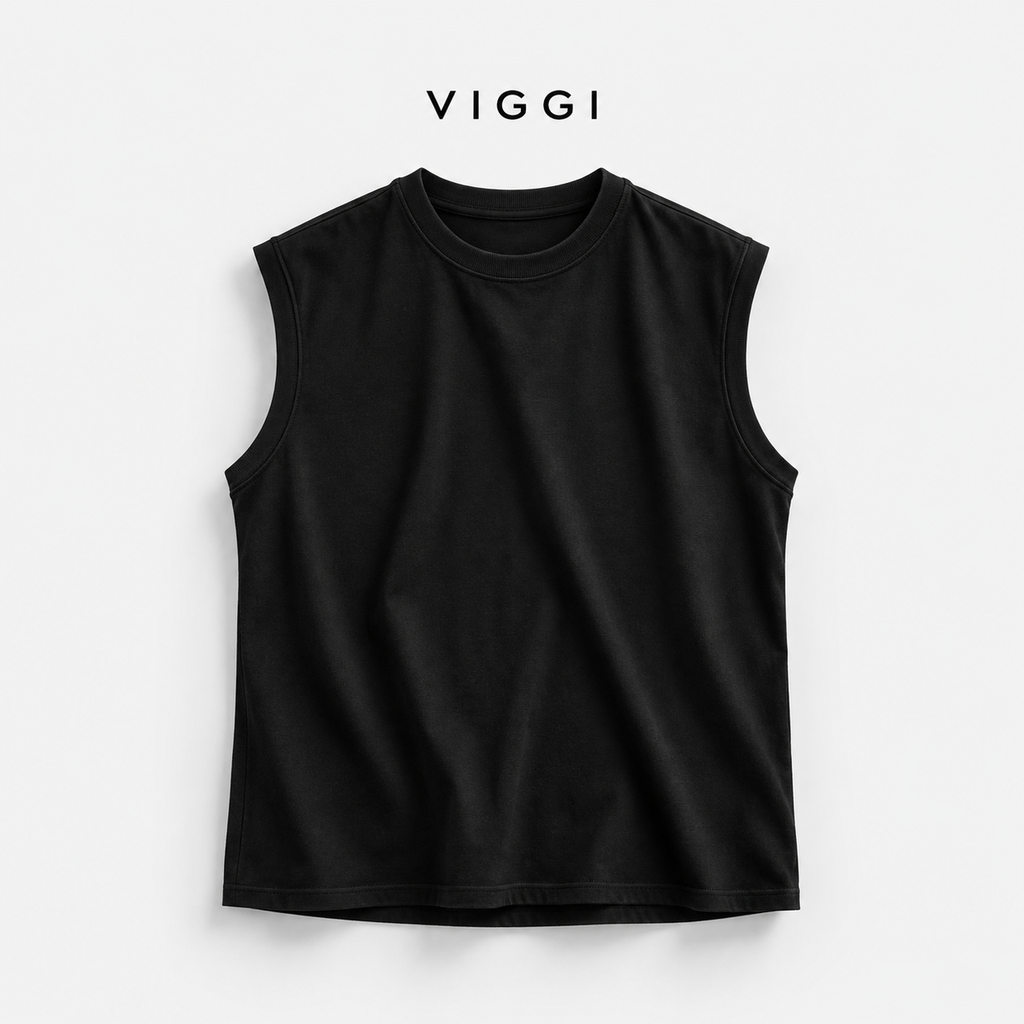 VIGGI Men's Poly Cotton Sleeveless Vest - Black