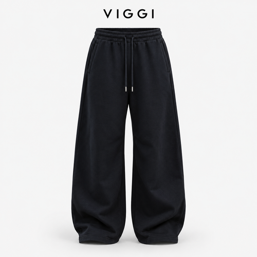 VIGGI Men's Black Cotton Blend Loose Fit Jogger