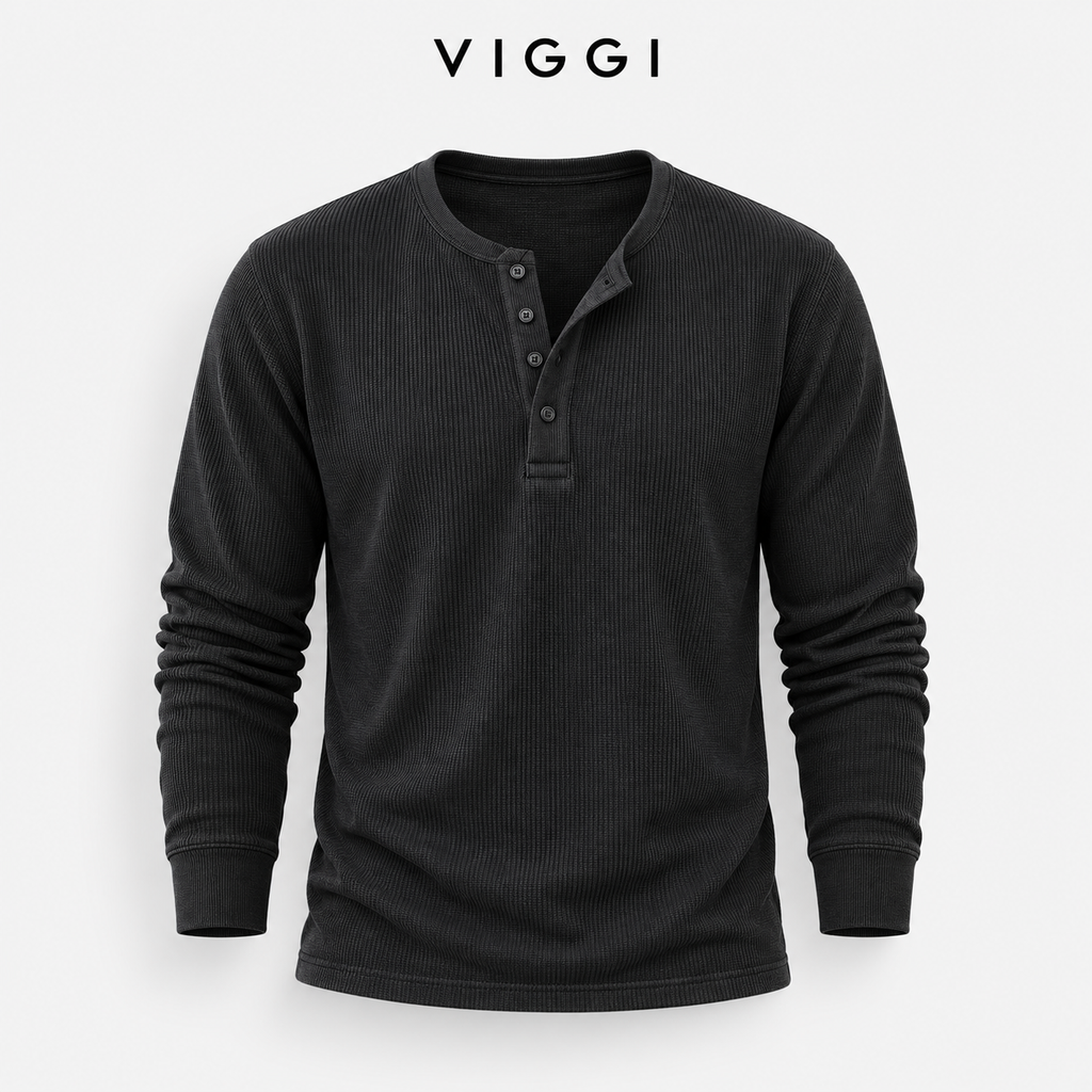 VIGGI Men's Henley T-Shirt - Dark Grey
