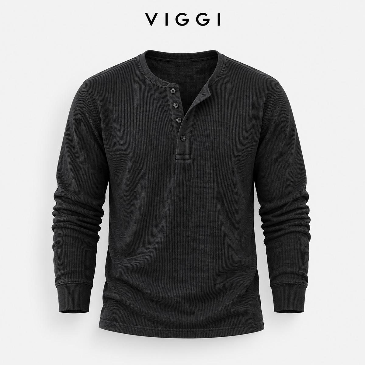 VIGGI Men's Henley T-Shirt - Dark Grey