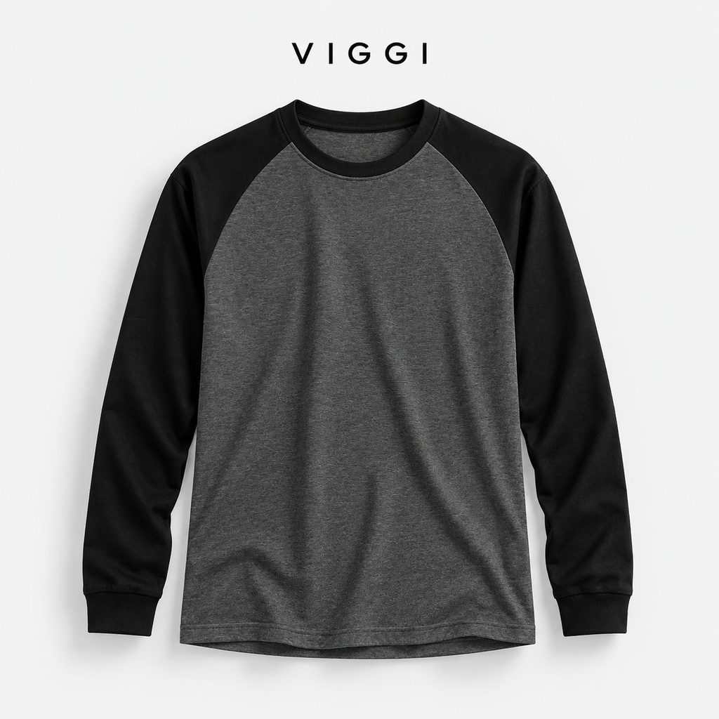 VIGGI Men's Dark Grey Raglan Full Sleeve T-Shirt