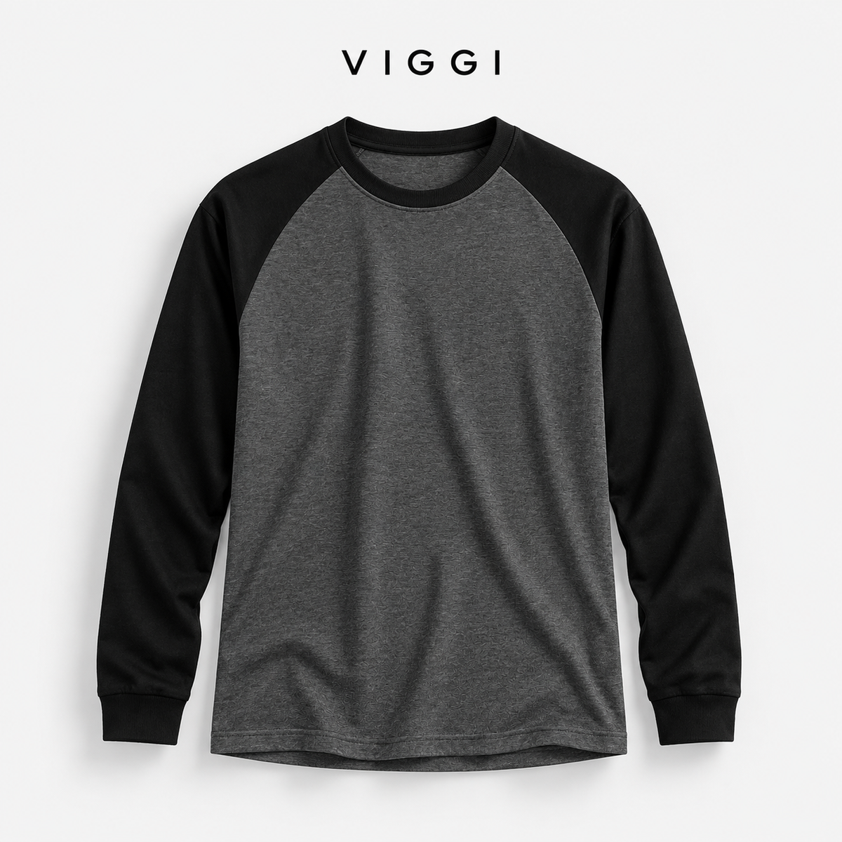 VIGGI Men's Dark Grey Raglan Full Sleeve T-Shirt