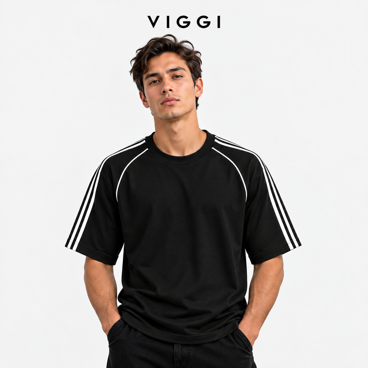 VIGGI Men's Black Stripe T-Shirt
