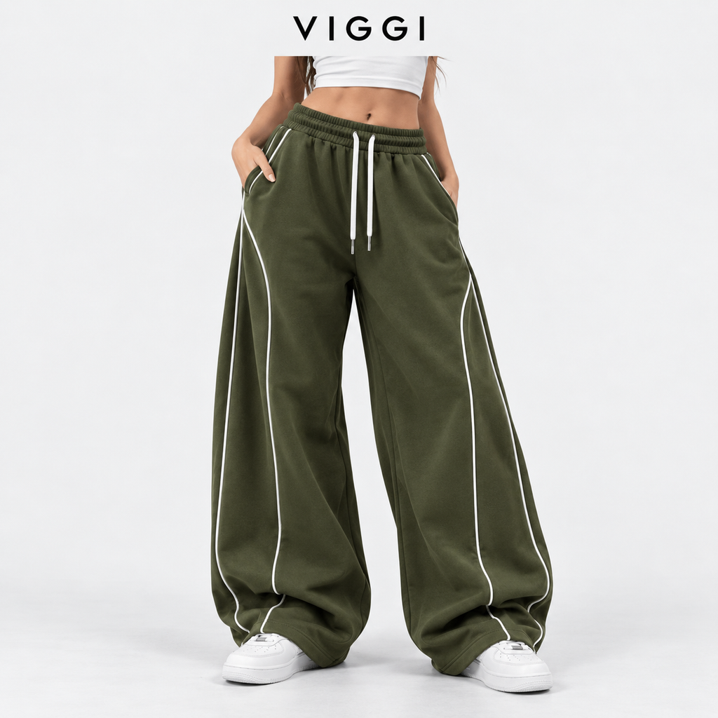 VIGGI NS Pipe Olive Straight Fit Track Pant for women| Polyester