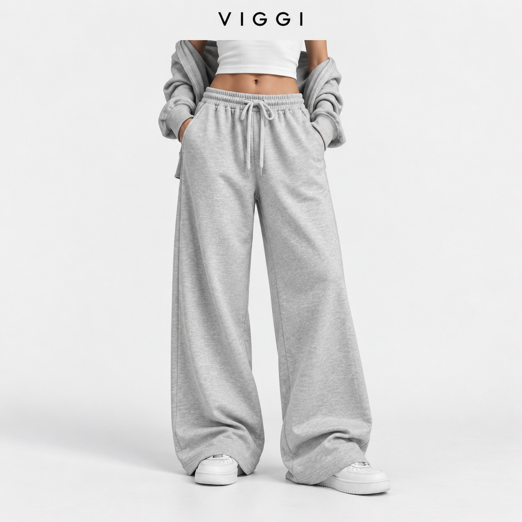 Light Grey Women's Wide Leg Track Pants