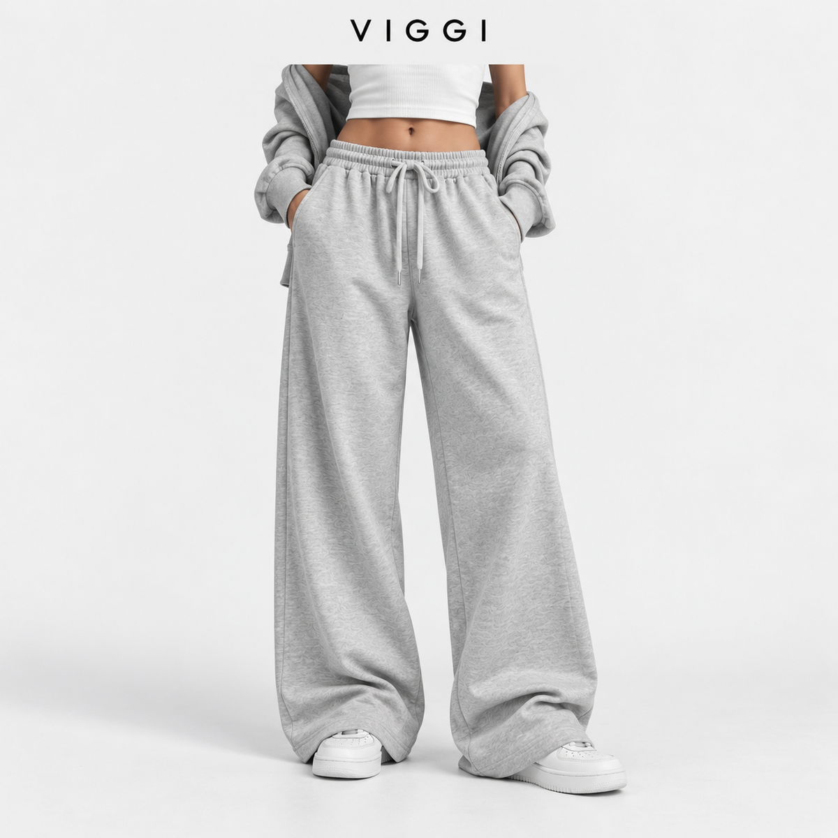 Light Grey Women's Wide Leg Track Pants