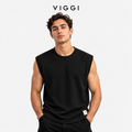 VIGGI Men's Waffle Texture Sleeveless Vest - Black