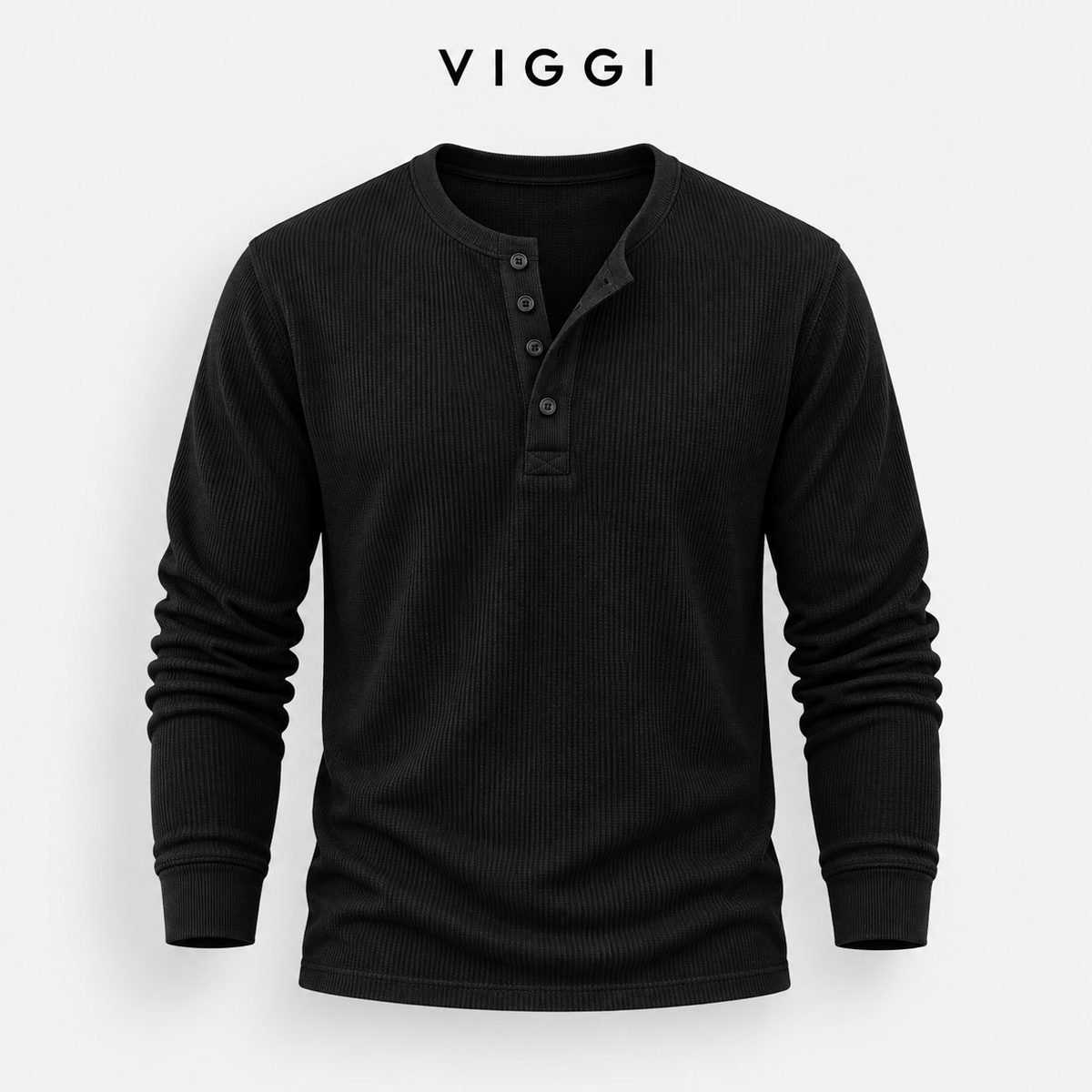 VIGGI Men's Henley T-Shirt - Black