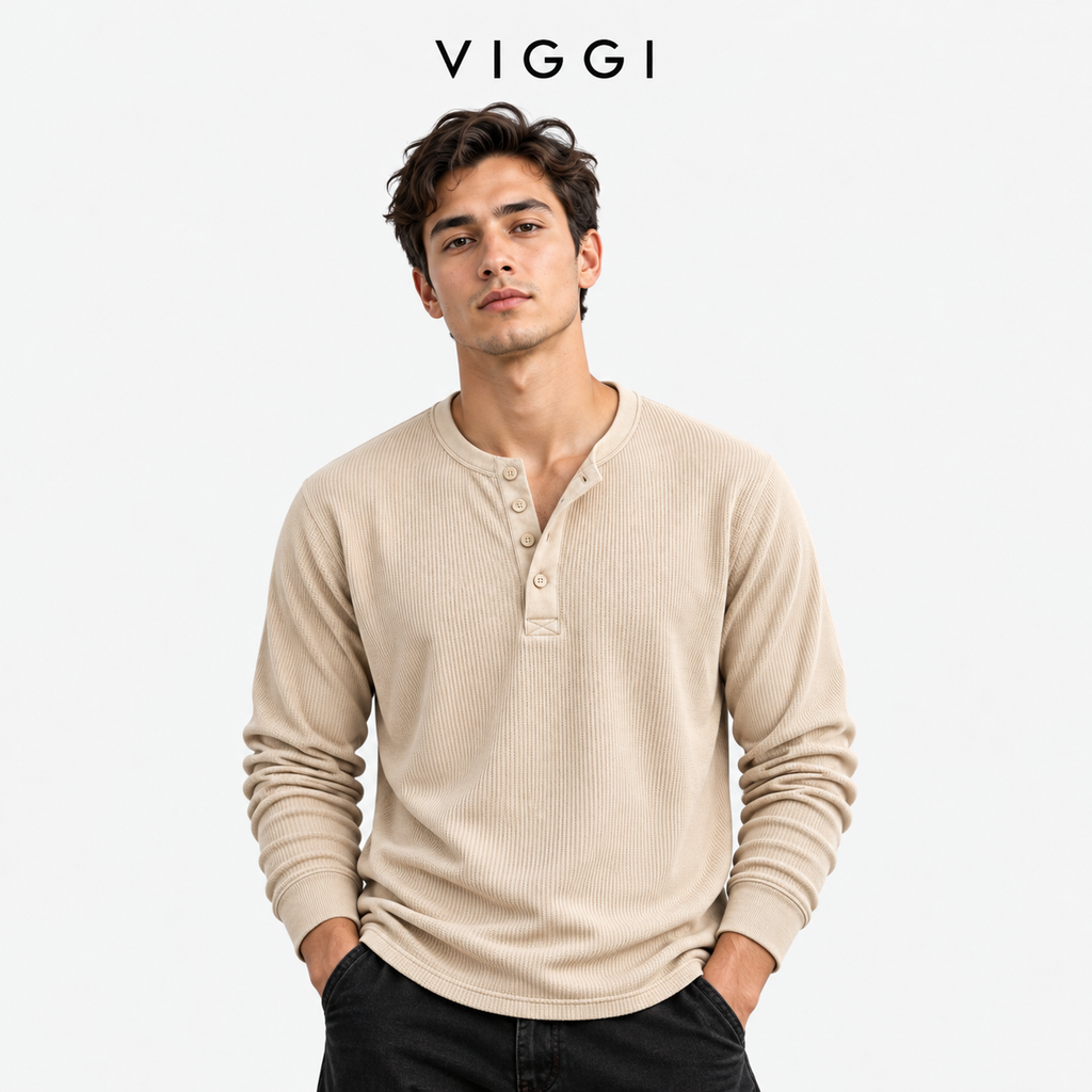 VIGGI Men's Henley T-Shirt - Skin